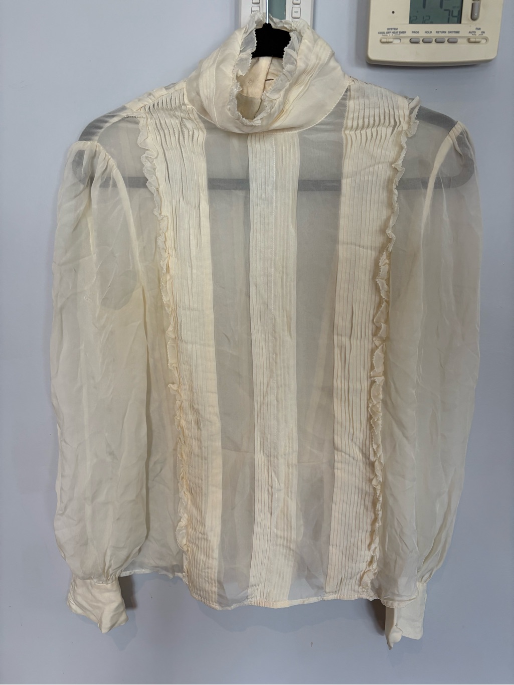 Alexander Mcqueen Ivory Sheer Pintuck Ruffle High-Neck Blouse